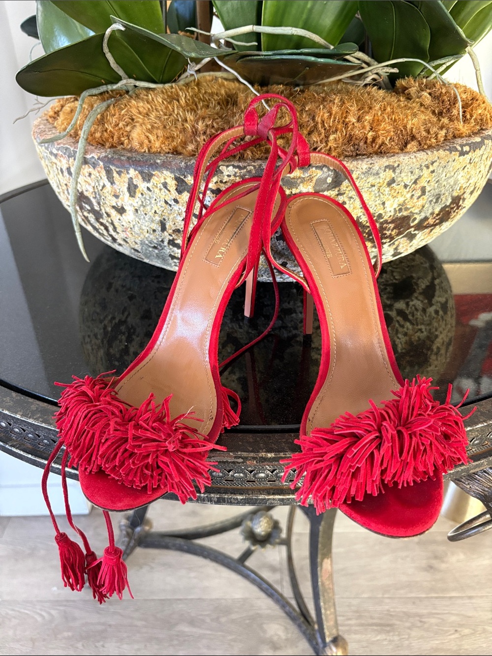 Squads Red Fringe Tie-Ankle Women's Heels